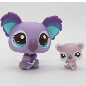 RARE Littlest Pet Shop Koala Bear Mommy Baby Purple #2501 2502 Eyes Used Hasbro